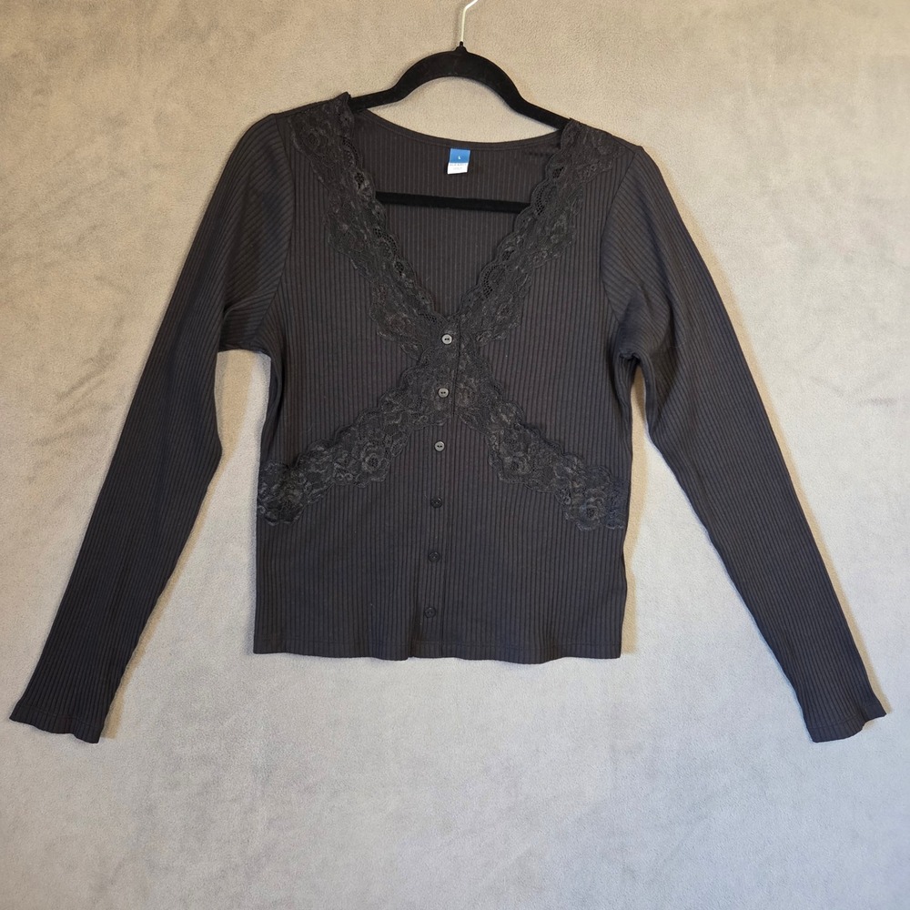 Old Navy Y2K Lace Trim V-Neck Top Women's Size Large Whimsygoth Coquette Fairy